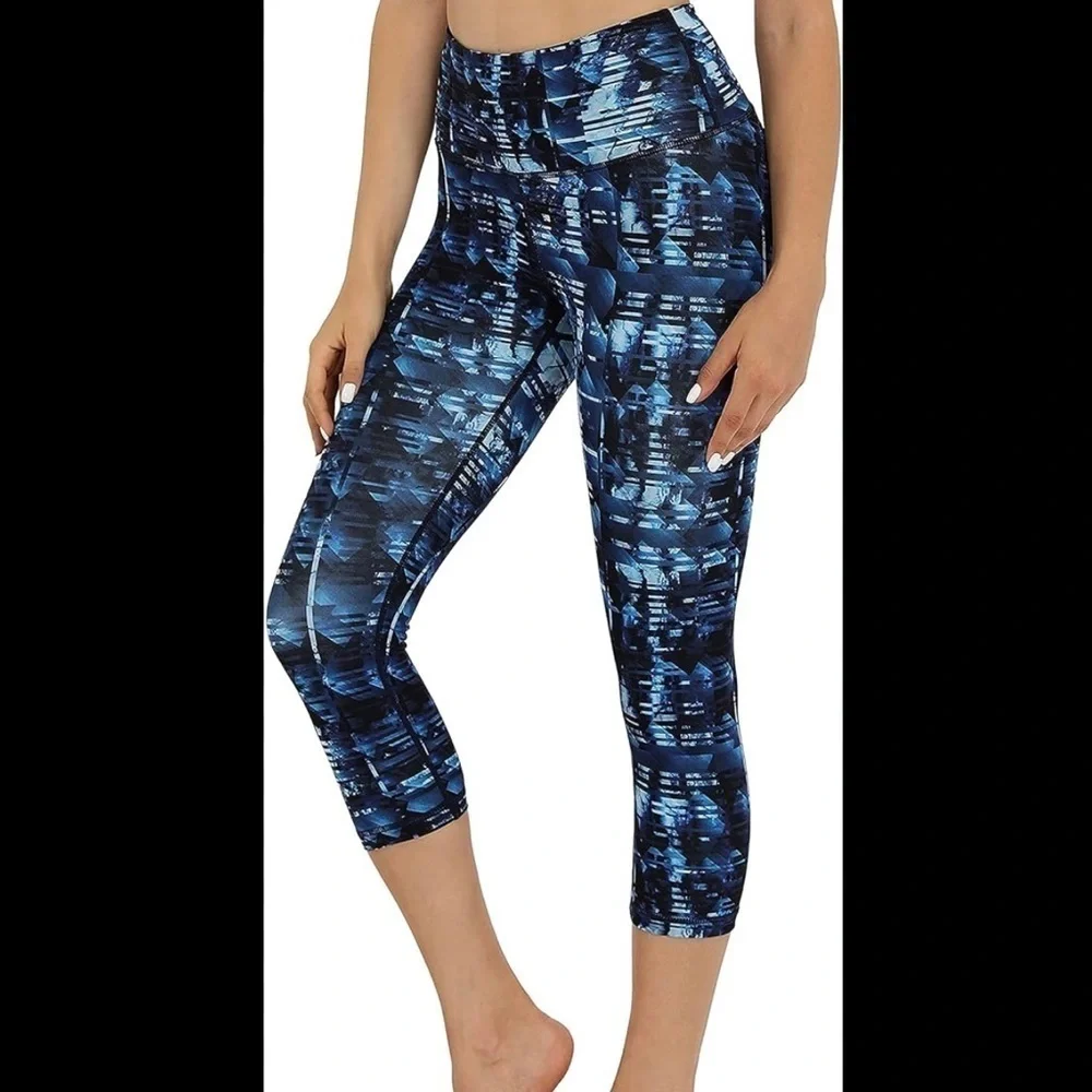 Ododos Women’s High Waist Yoga Leggings Blue Print Size XL
